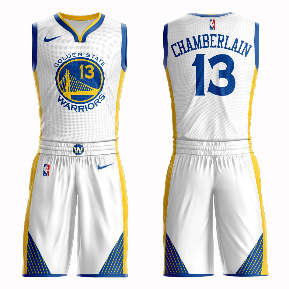 Men 2019 NBA Nike Golden State Warriors 13 Chamberlain white Customized jersey